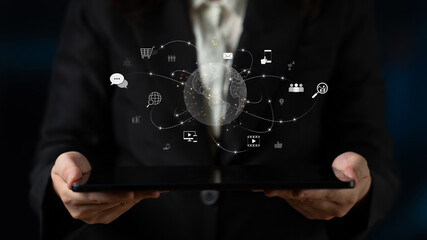 Visualization of global digital communication and online across multiple platforms, including global network, digital network, communication network, and online network. Latch