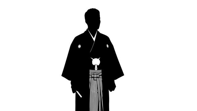 Silhouette of a man in traditional Japanese formal wear.