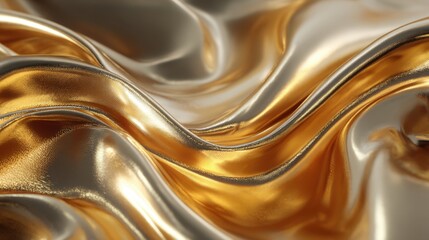 Abstract golden texture with smooth surface and folds, realistic backdrop shines brightly, ideal for elegant presentation