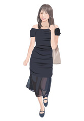 嬉しい表情で歩くファッショナブルな若い女性イラスト