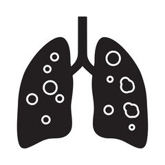 Simple dark silhouette depicting human lungs severely affected by multiple respiratory disease lesions or nodules