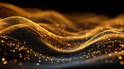 Abstract golden light twinkle effect on a dark background, high quality realistic aesthetic backdrop for festive events and celebrations