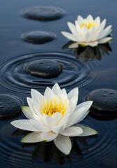 White Water Lily Blooms For Zen Nature Scene
