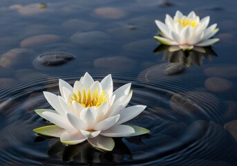 White Water Lily Blooms For Zen Nature Scene
