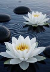 White Water Lily Blooms For Zen Nature Scene
