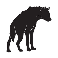 A striking black silhouette of a wild hyena standing