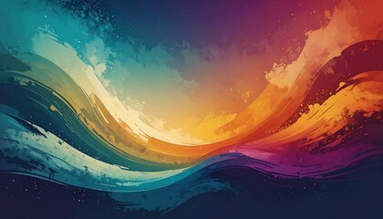 Abstract swirls of warm and cool hues blend with textured brushstrokes, creating a dynamic and flowing composition