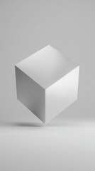 White 3d cube levitating on light grey background, minimalist geometric shape design, vertical 9:16 social media background