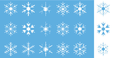 Delicate snowflakes falling gently on light blue background create a magical winter wonderland, perfect for holiday designs.