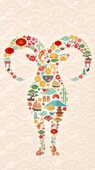 Fototapeta premium Ram silhouette with cultural elements