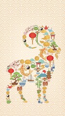 Obraz premium Chinese zodiac sheep with cultural symbols