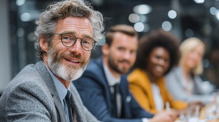 Diverse professional team collaborating, discussing financial strategy during office meeting at conference table. International executives engage in corporate planning session