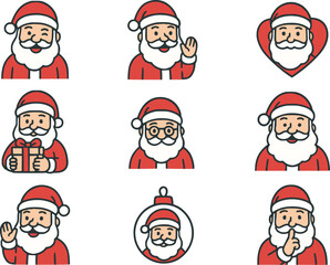Cute Santa Claus Icons Set – Christmas Cartoon Illustrations