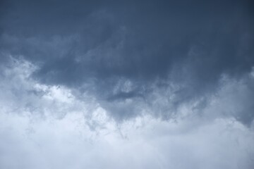 dark rain cloud floating on sky at sunset in evening