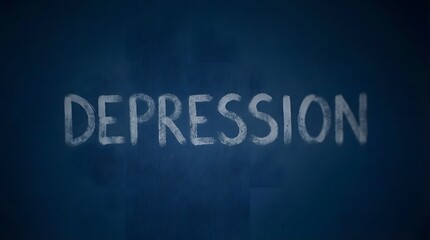 Fototapeta premium Feeling blue? Seeking solace in understanding depression, the word etched on a dark wall