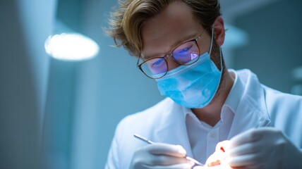 dentist extracting a tooth from a patient in his office