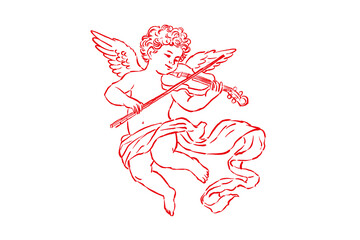 Vintage Engraving Style Cherub Playing Violin Musical Angel Vector Illustration Design