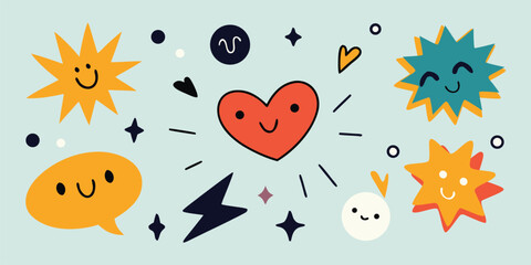 set of funny cartoon heart