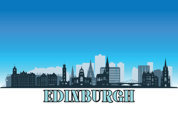 Fototapeta premium Global city Edinburgh shown in a detailed vector skyline with a bright blue sky