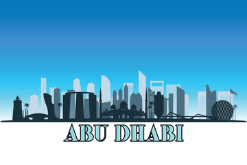 Fototapeta premium Global city Abu Dhabi shown in a detailed vector skyline with a bright blue sky