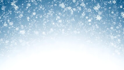 Falling snowflakes on blue gradient background with white bottom border for winter holidays and christmas design elements