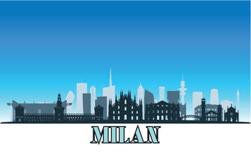 Fototapeta premium Global city Milan shown in a detailed vector skyline with a bright blue sky