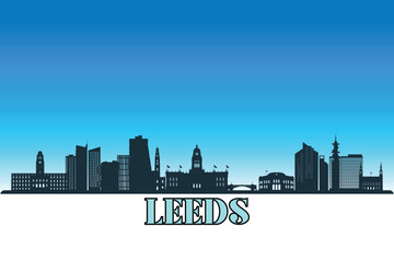 Naklejka premium Global city Leeds shown in a detailed vector skyline with a bright blue sky