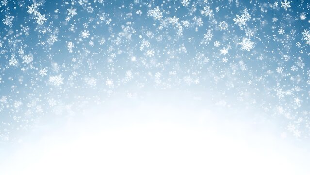 Falling snowflakes on blue gradient background with white bottom border for winter holidays and christmas design elements - Powered by Adobe