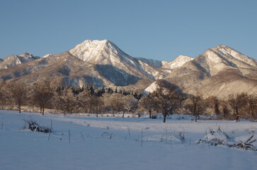 冬の早朝　朝焼けの妙高山