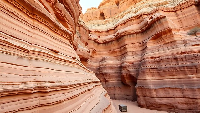 dunite. Stepped rock layers in a canyon wall, desert landscape. travel magazines, destination branding, wall prints, designed for outdoor magazines and nature guides, used by graphic designers.
