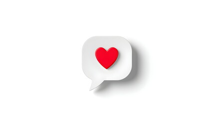 3D white speech bubble with red heart icon social media notification