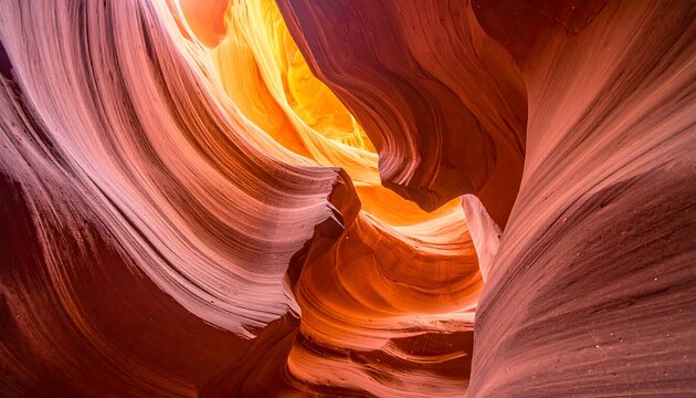 Abstract view of rock formations inside a canyon with shades of orange and light entering from above - Powered by Adobe