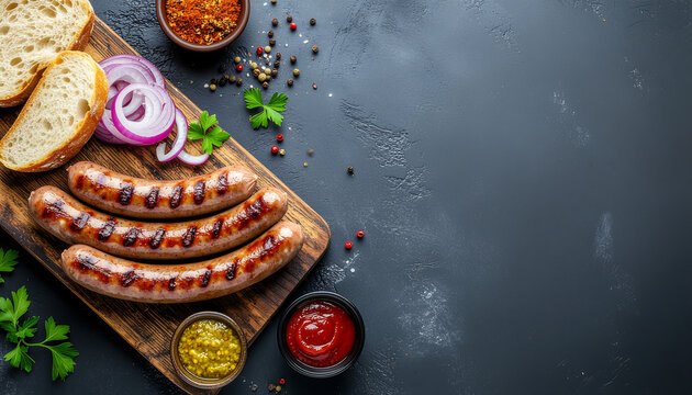 Mici Romanian grilled sausages with mustard overhead