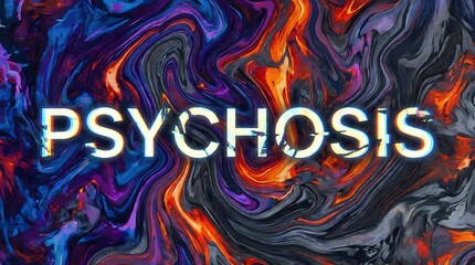 Vibrant glitch text Psychosis concept over intense swirling psychedelic abstract background art