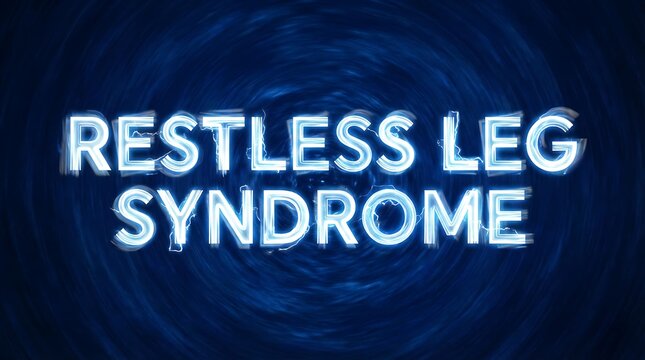 Electric blue energy text powerfully conveys Restless Leg Syndrome awareness against dark background