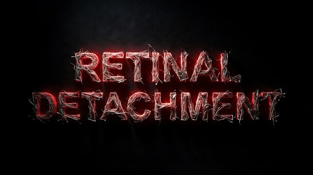 Dramatic shattered glass text design warns about urgent retinal detachment medical condition