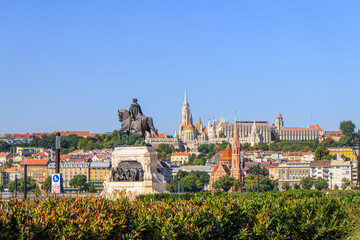 Fototapeta premium Budapest, Hungary. Gyula Andrassy Equestrian Statue outside Hungarian Parliament National Assembly.
