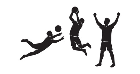 Silhouette Vector Sport Players Jumping with Ball Active Lifestyle Background Concept