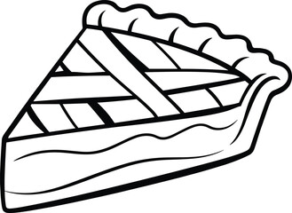 Pie slice line drawing, black and white dessert vector illustration, fruit pastry outline sketch, bakery food design template, sweet cooking art
