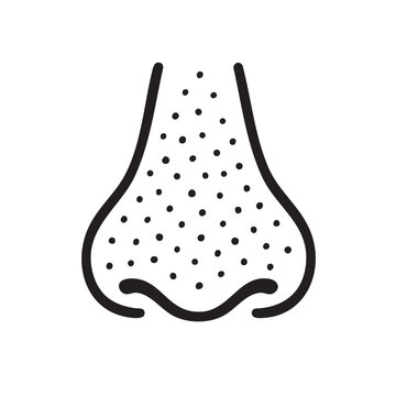 Nose with pores line icon vector illustration, black dots on human nose skin problem