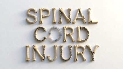 Compelling medical concept Spinal Cord Injury creatively spelled using bones and surgical wires