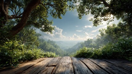 Blooming pink flowers cascade around old wooden planks creating a peaceful, artistic scene suggesting a springtime garden setting