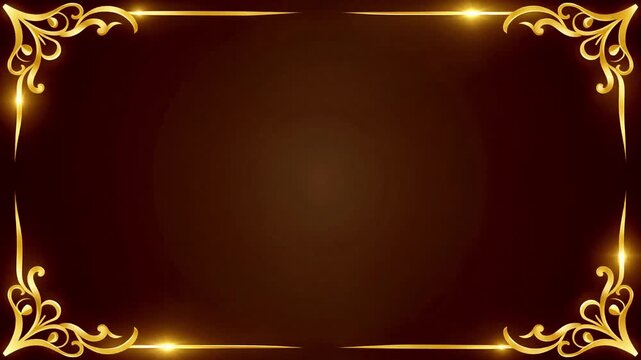 Elegant golden ornate frame with luminous accents on a deep dark background, ideal for luxurious invitations, sophisticated certificates, or festive event designs