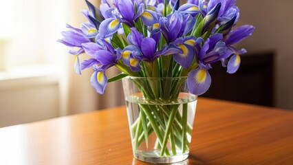 Vase Purple Irises Wooden