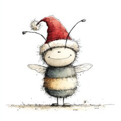 bee - cute animal character wearing a red santa hat