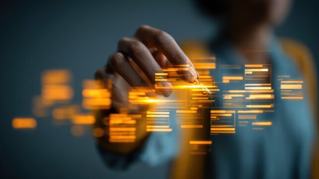 Business woman reviews electronic documents using digital document management system with ai technology - Powered by Adobe