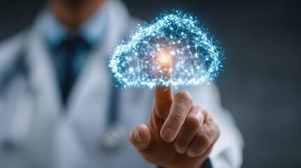 Doctor uses digital cloud platform for electronic medical records focusing on data management