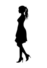 ポニーテールの若い女性立ち姿シルエット