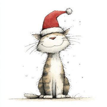 cat - cute animal character wearing a red santa hat