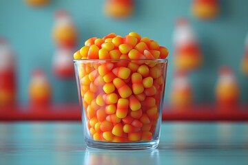 Glass Cup Filled With Bright Candy Corn Sweets